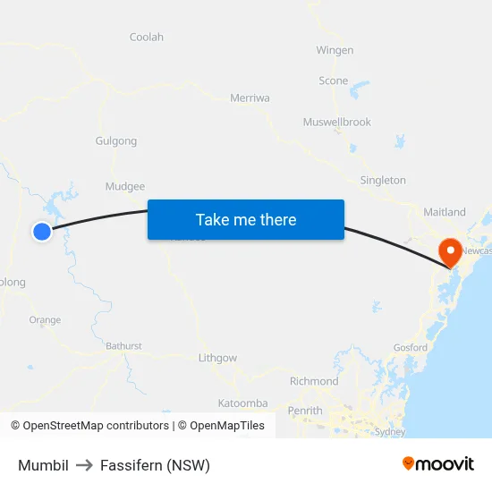 Mumbil to Fassifern (NSW) map