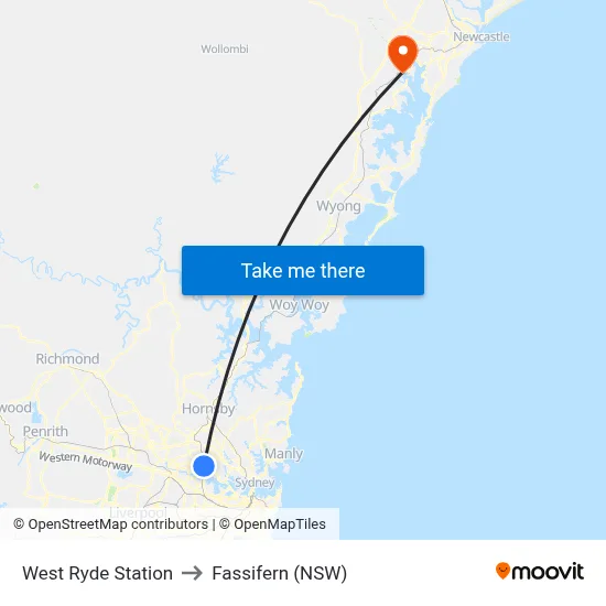 West Ryde Station to Fassifern (NSW) map