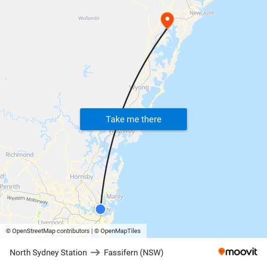 North Sydney Station to Fassifern (NSW) map