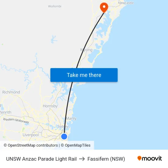 UNSW Anzac Parade Light Rail to Fassifern (NSW) map