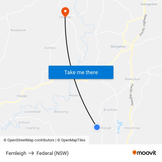 Fernleigh to Federal (NSW) map