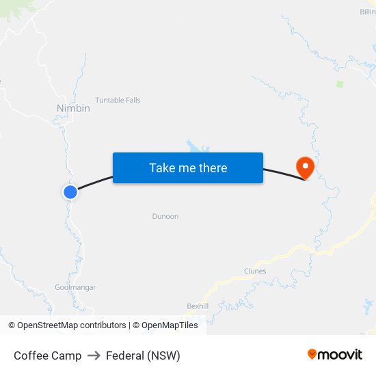 Coffee Camp to Federal (NSW) map