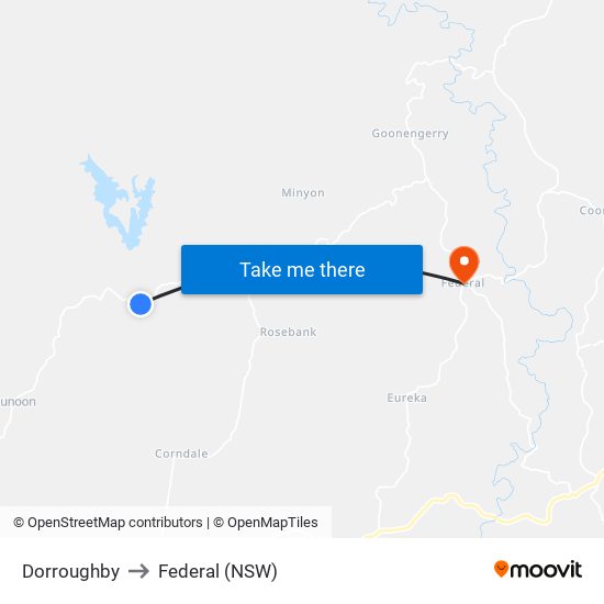 Dorroughby to Federal (NSW) map
