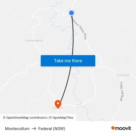 Montecollum to Federal (NSW) map