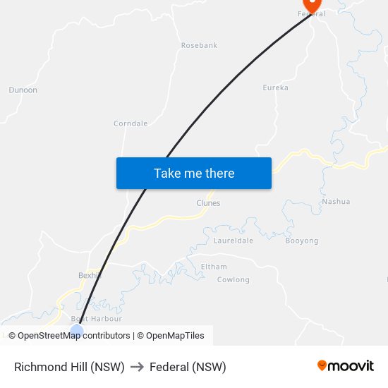 Richmond Hill (NSW) to Federal (NSW) map