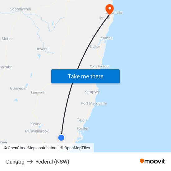 Dungog to Federal (NSW) map