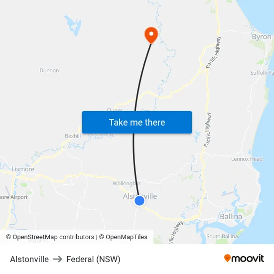 Alstonville to Federal (NSW) map