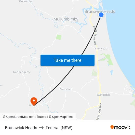 Brunswick Heads to Federal (NSW) map