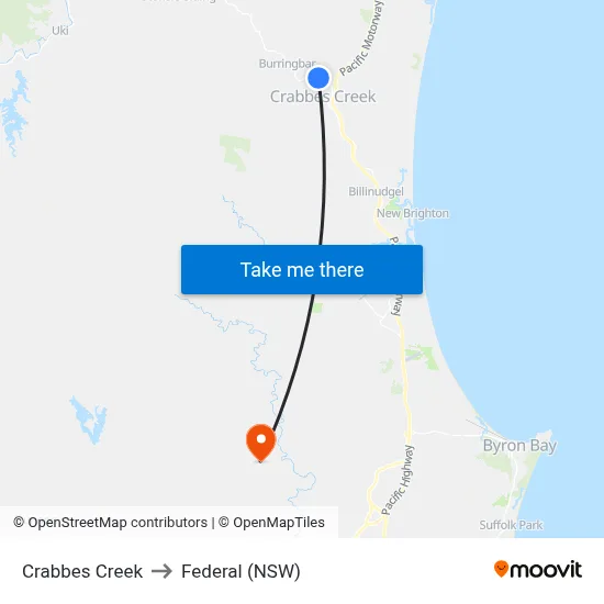 Crabbes Creek to Federal (NSW) map