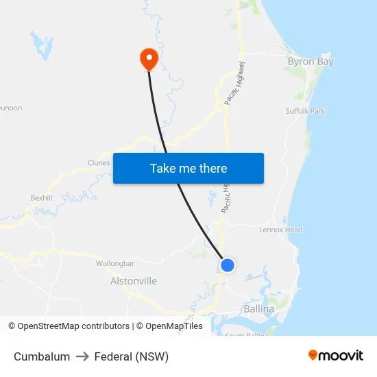 Cumbalum to Federal (NSW) map