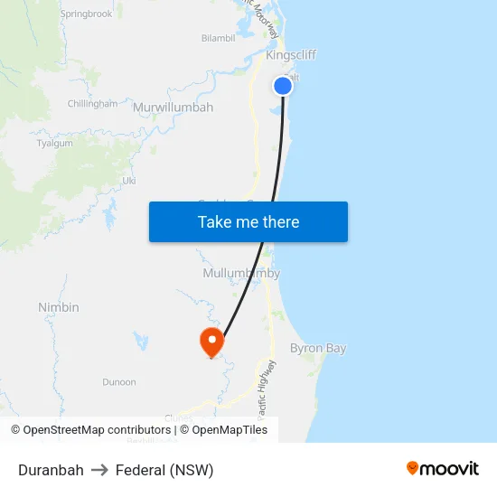 Duranbah to Federal (NSW) map