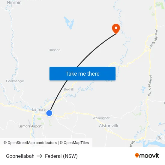 Goonellabah to Federal (NSW) map