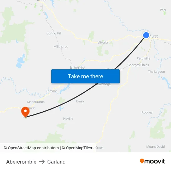 Abercrombie to Garland map