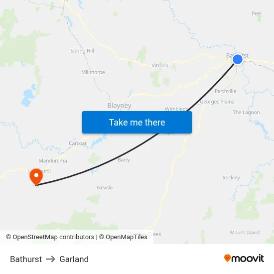Bathurst to Garland map