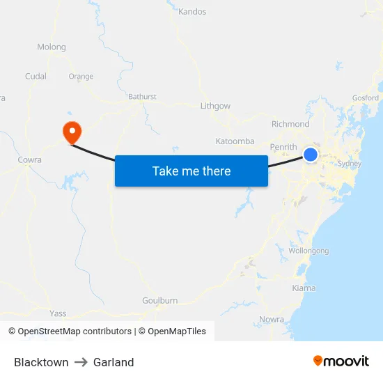 Blacktown to Garland map
