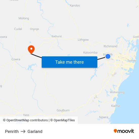 Penrith to Garland map