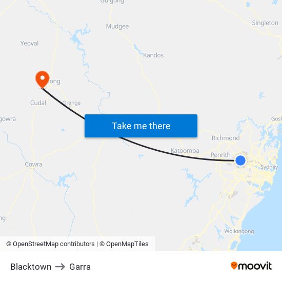 Blacktown to Garra map