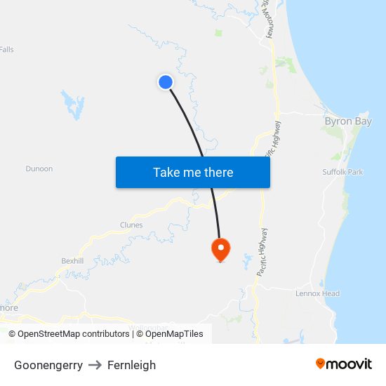 Goonengerry to Fernleigh map