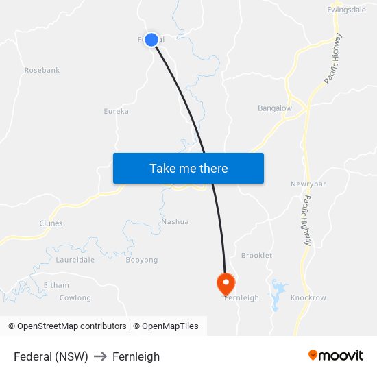 Federal (NSW) to Fernleigh map