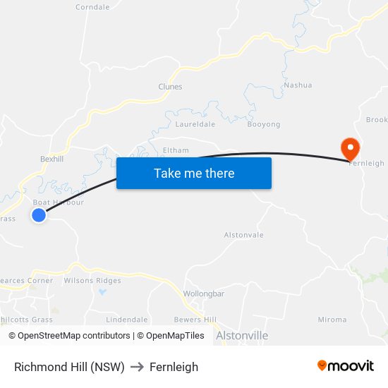 Richmond Hill (NSW) to Fernleigh map