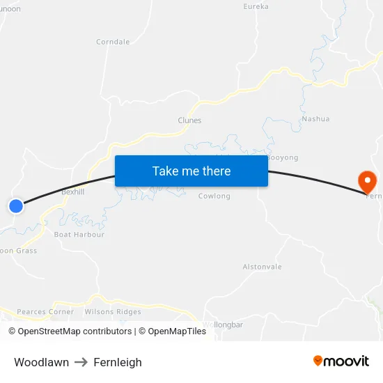 Woodlawn to Fernleigh map