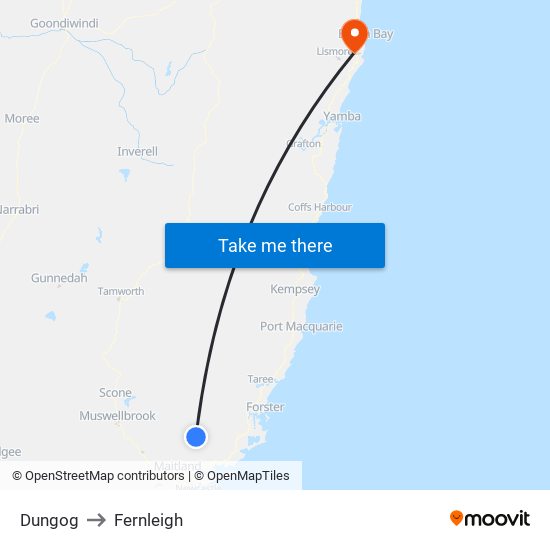 Dungog to Fernleigh map