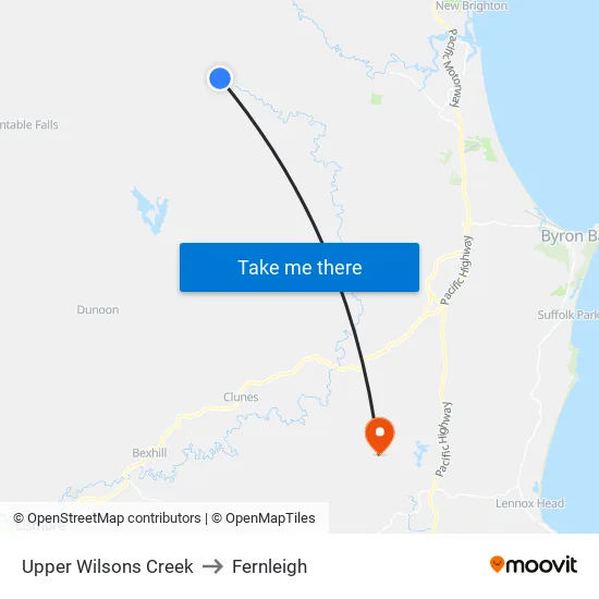 Upper Wilsons Creek to Fernleigh map