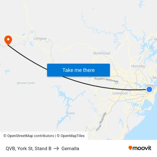 QVB, York St, Stand B to Gemalla map