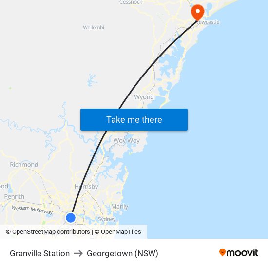 Granville Station to Georgetown (NSW) map