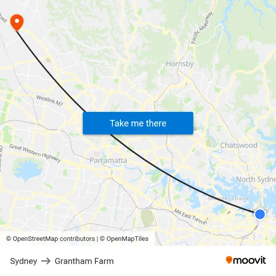 Sydney to Grantham Farm map