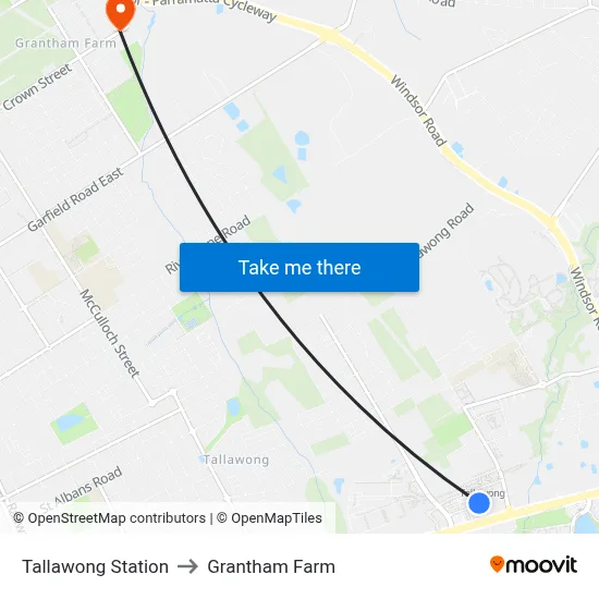 Tallawong Station to Grantham Farm map