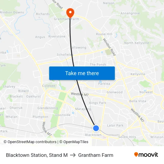 Blacktown Station, Stand M to Grantham Farm map