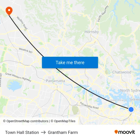 Town Hall Station to Grantham Farm map