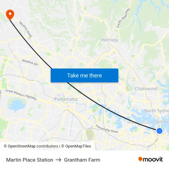 Martin Place Station to Grantham Farm map