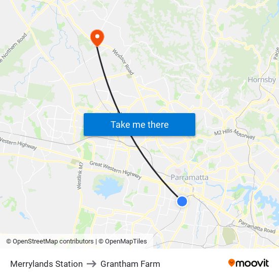 Merrylands Station to Grantham Farm map