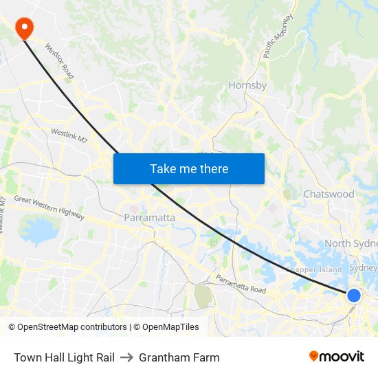 Town Hall Light Rail to Grantham Farm map