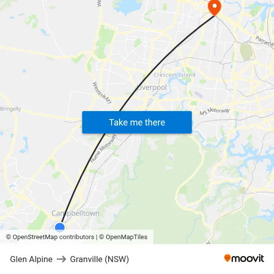 Glen Alpine to Granville (NSW) map