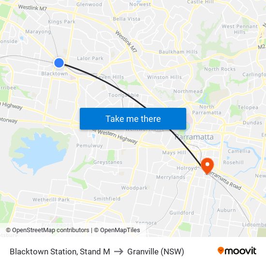 Blacktown Station, Stand M to Granville (NSW) map