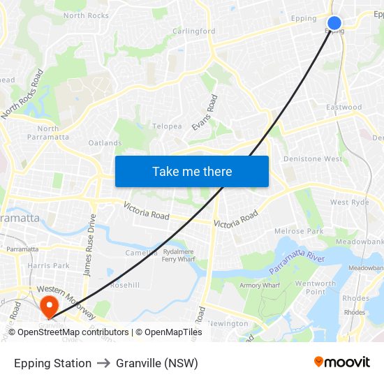 Epping Station to Granville (NSW) map