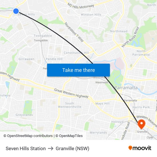 Seven Hills Station to Granville (NSW) map