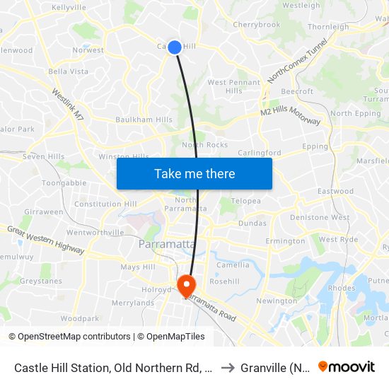 Castle Hill Station, Old Northern Rd, Stand C to Granville (NSW) map