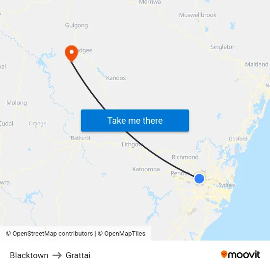 Blacktown to Grattai map