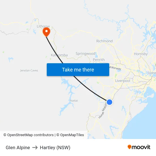 Glen Alpine to Hartley (NSW) map