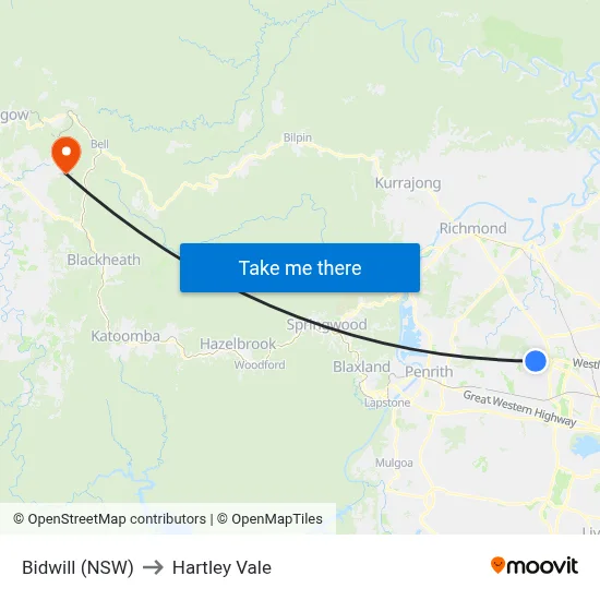 Bidwill (NSW) to Hartley Vale map
