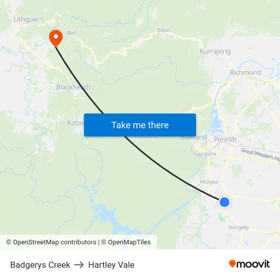 Badgerys Creek to Hartley Vale map