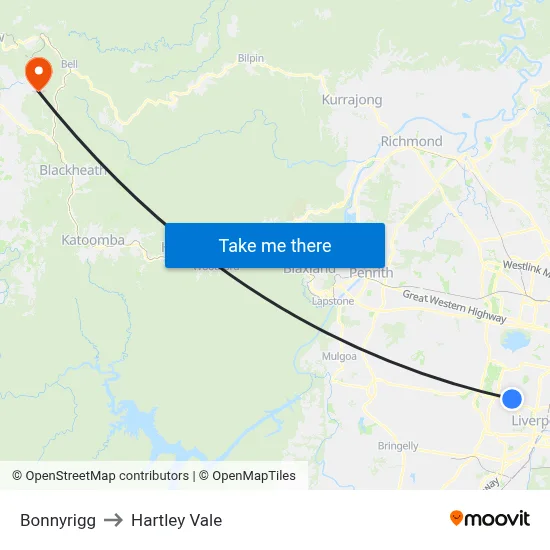 Bonnyrigg to Hartley Vale map