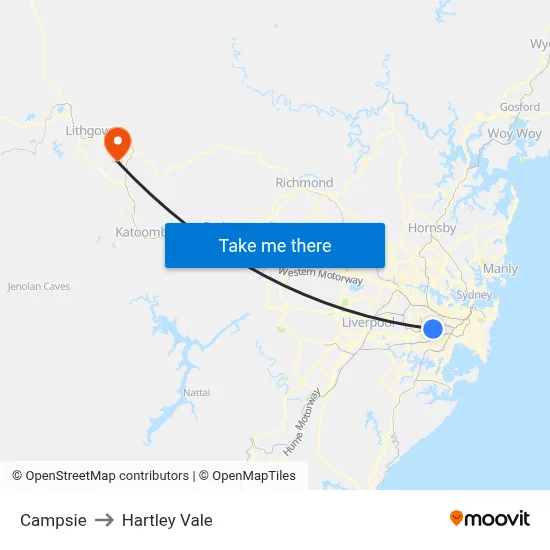Campsie to Hartley Vale map
