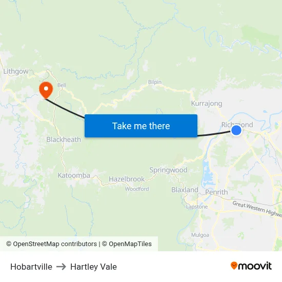 Hobartville to Hartley Vale map