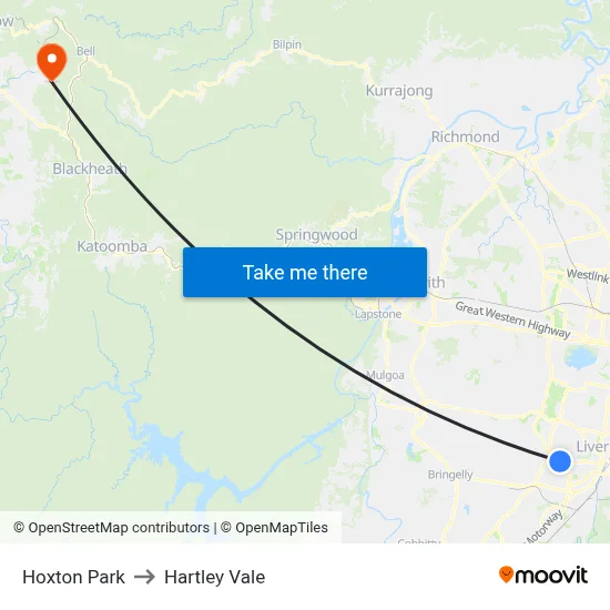 Hoxton Park to Hartley Vale map