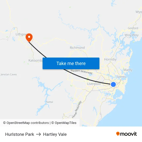 Hurlstone Park to Hartley Vale map